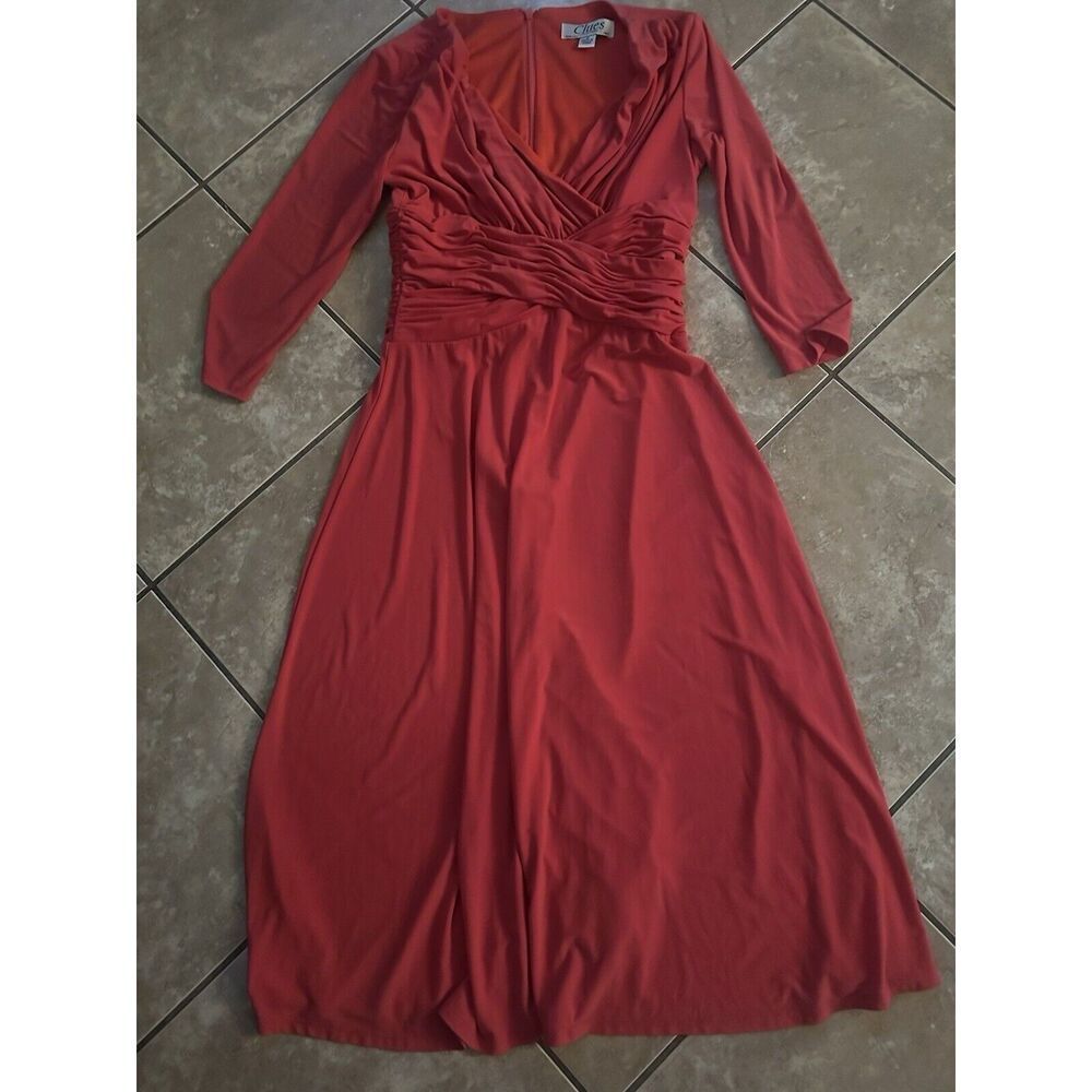 Clues Collections 8 Coral Jersey V Neck MIDI Dress